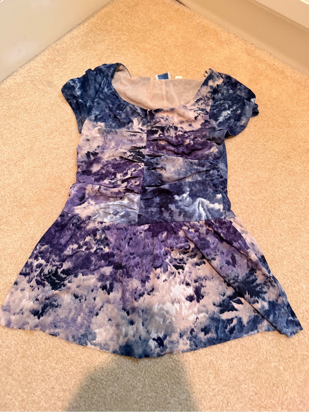 Anthropologie Purple and Blue Tie-Dye Short Sleeve Tunic
